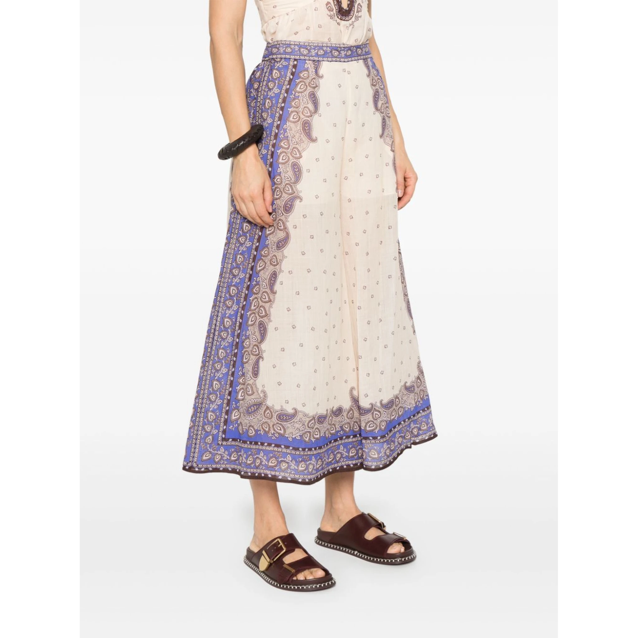 Maxine Paisley Crop Ramie Wide Leg Pants In Neutral