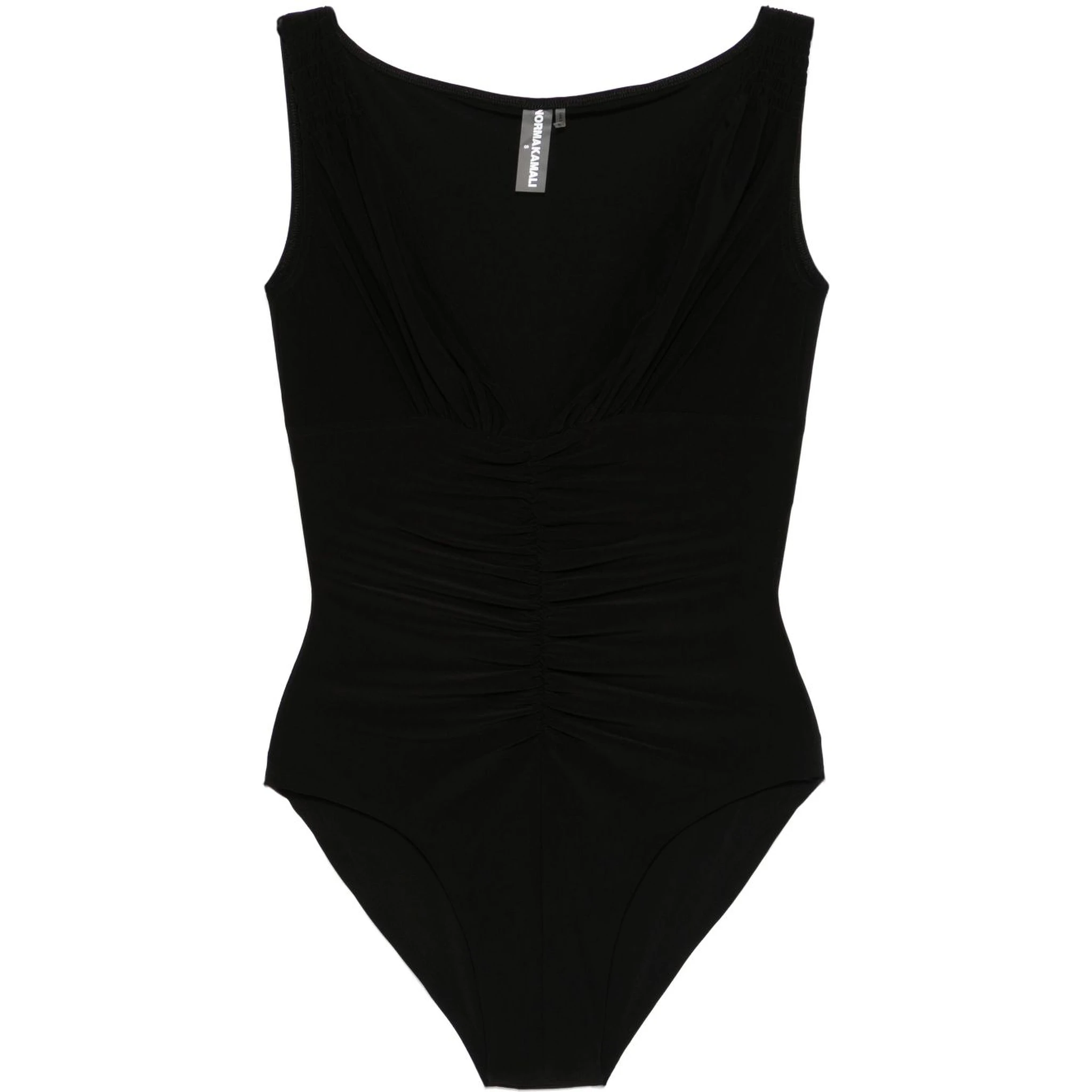 Tara Black Top With V-neck And Ruffle Details In Tech Fabric Woman