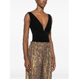 Tara Black Top With V-neck And Ruffle Details In Tech Fabric Woman