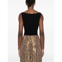 Tara Black Top With V-neck And Ruffle Details In Tech Fabric Woman