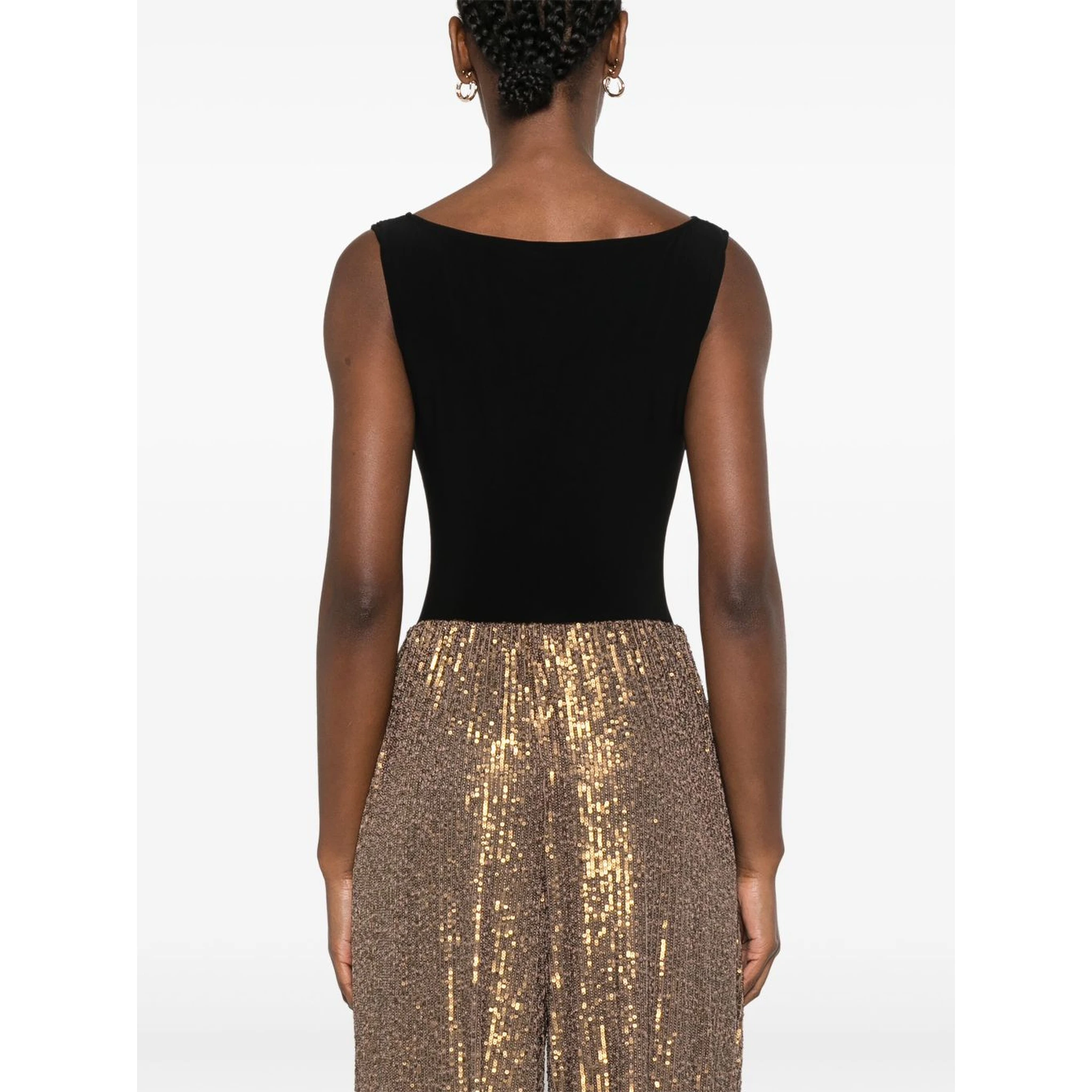 Tara Black Top With V-neck And Ruffle Details In Tech Fabric Woman