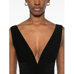Tara Black Top With V-neck And Ruffle Details In Tech Fabric Woman