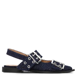 buckle-detail denim ballerina shoes
