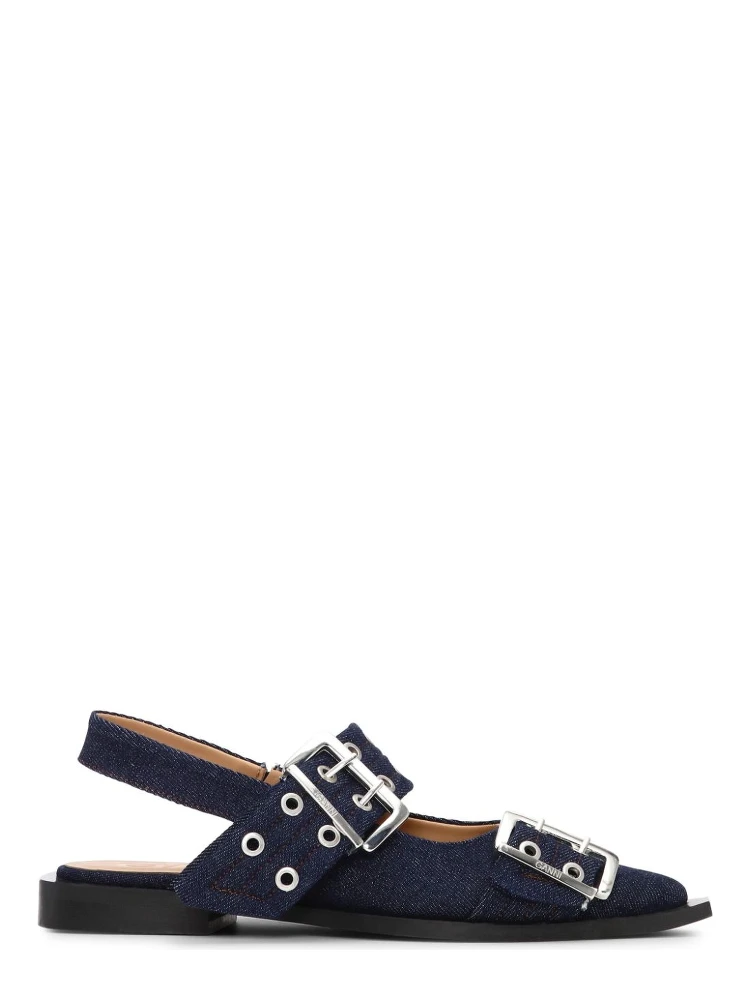 buckle-detail denim ballerina shoes