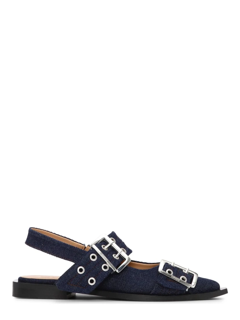 buckle-detail denim ballerina shoes