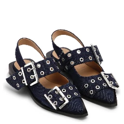 buckle-detail denim ballerina shoes
