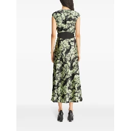 Floral Pattern Midi Dress With Cap Sleeves In Green