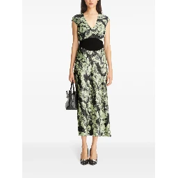 Floral Pattern Midi Dress With Cap Sleeves In Green