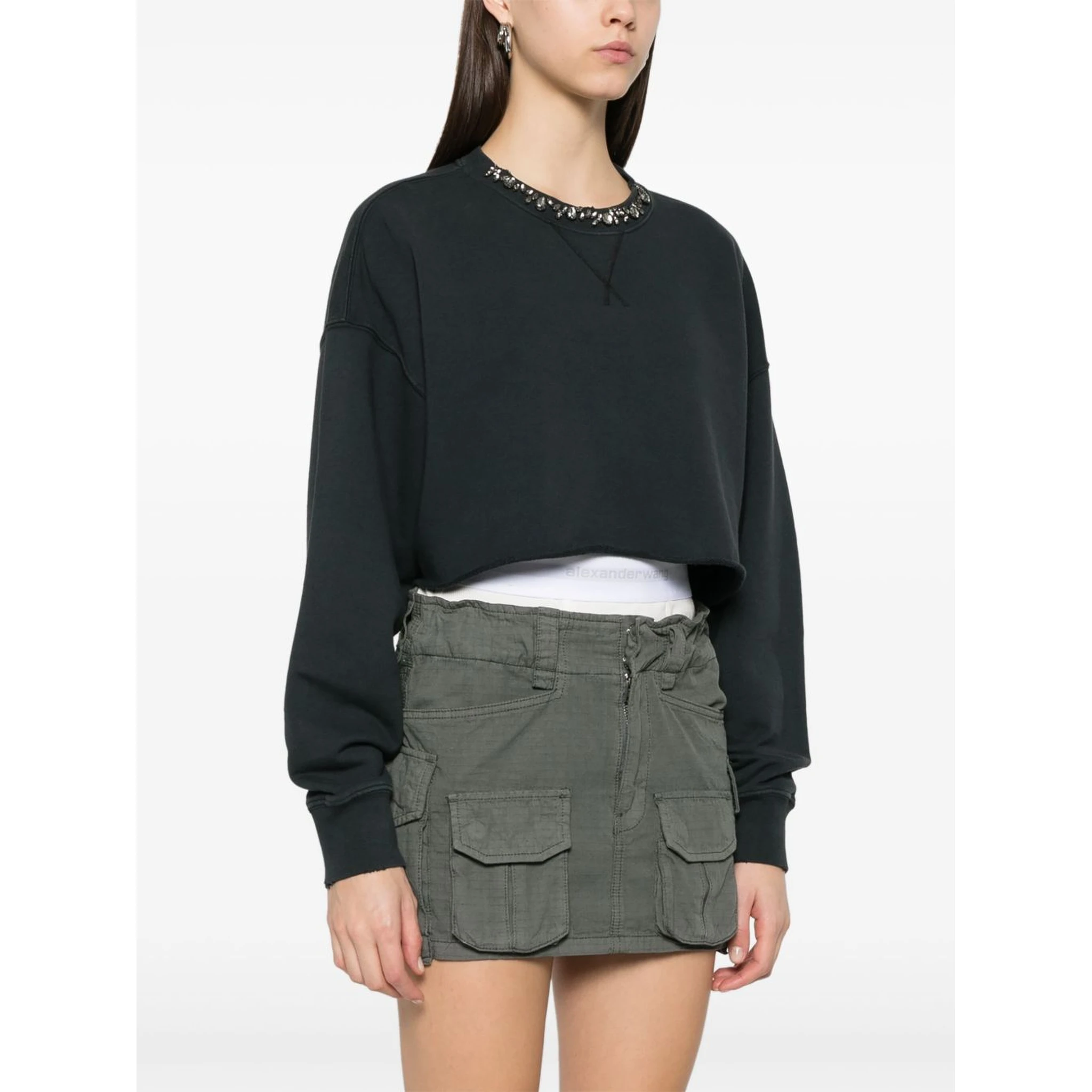 Women Organic Cotton Cropped Sweatshirt In Green