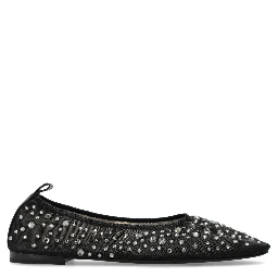 Black Ballet Flats With All-over Crystals Application In Tech Fabric Woman