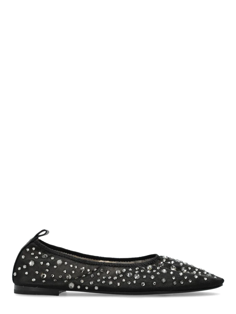 Black Ballet Flats With All-over Crystals Application In Tech Fabric Woman