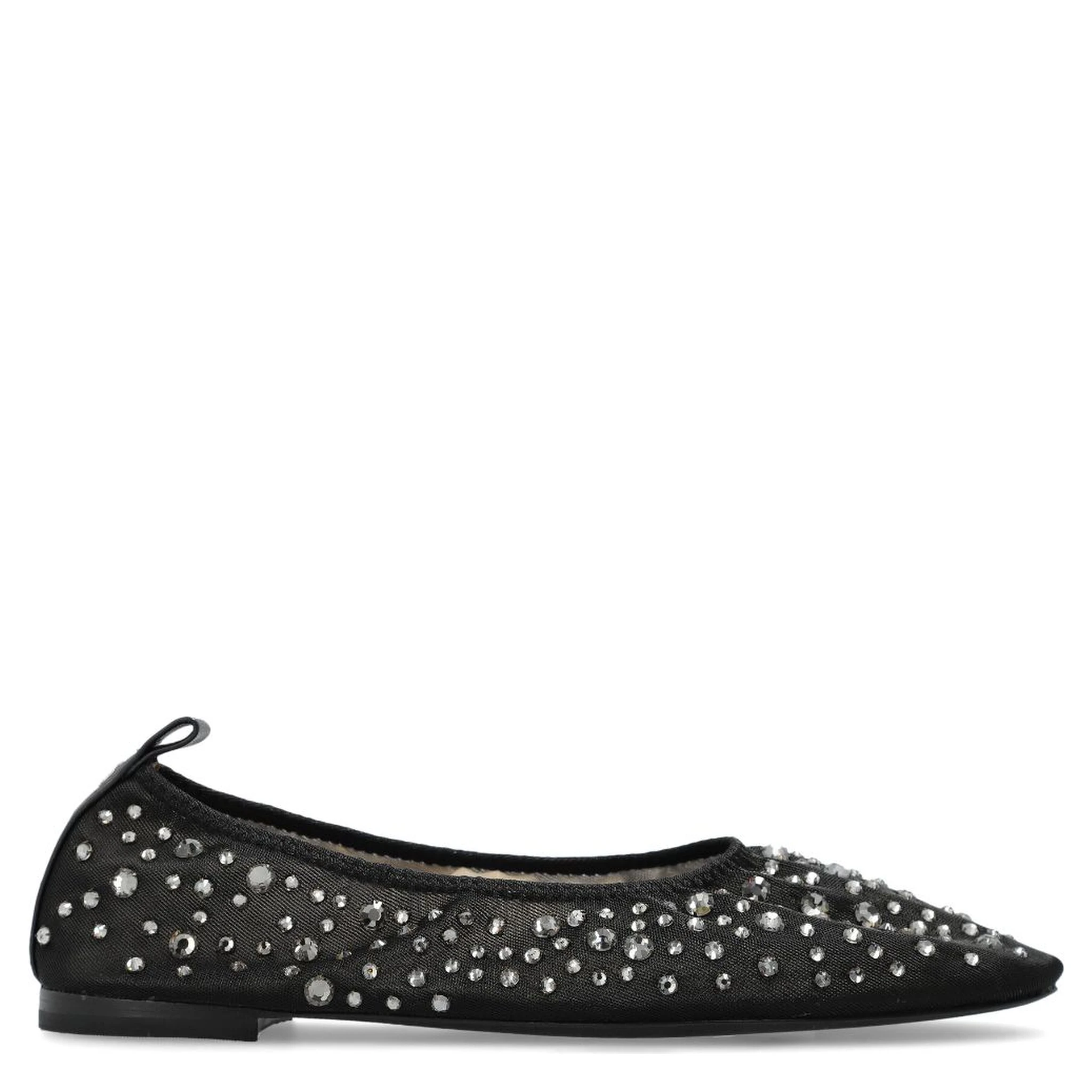 Black Ballet Flats With All-over Crystals Application In Tech Fabric Woman