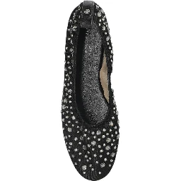 Black Ballet Flats With All-over Crystals Application In Tech Fabric Woman