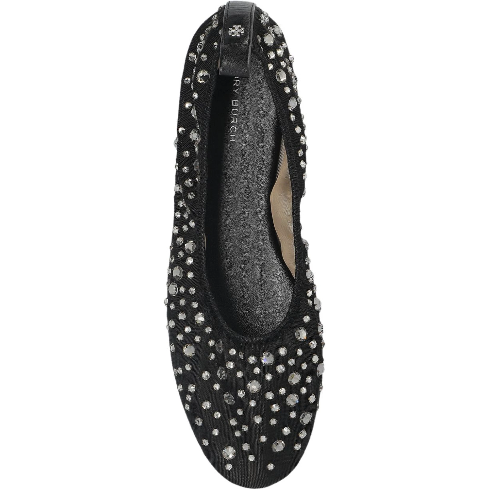 Black Ballet Flats With All-over Crystals Application In Tech Fabric Woman