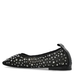 Black Ballet Flats With All-over Crystals Application In Tech Fabric Woman