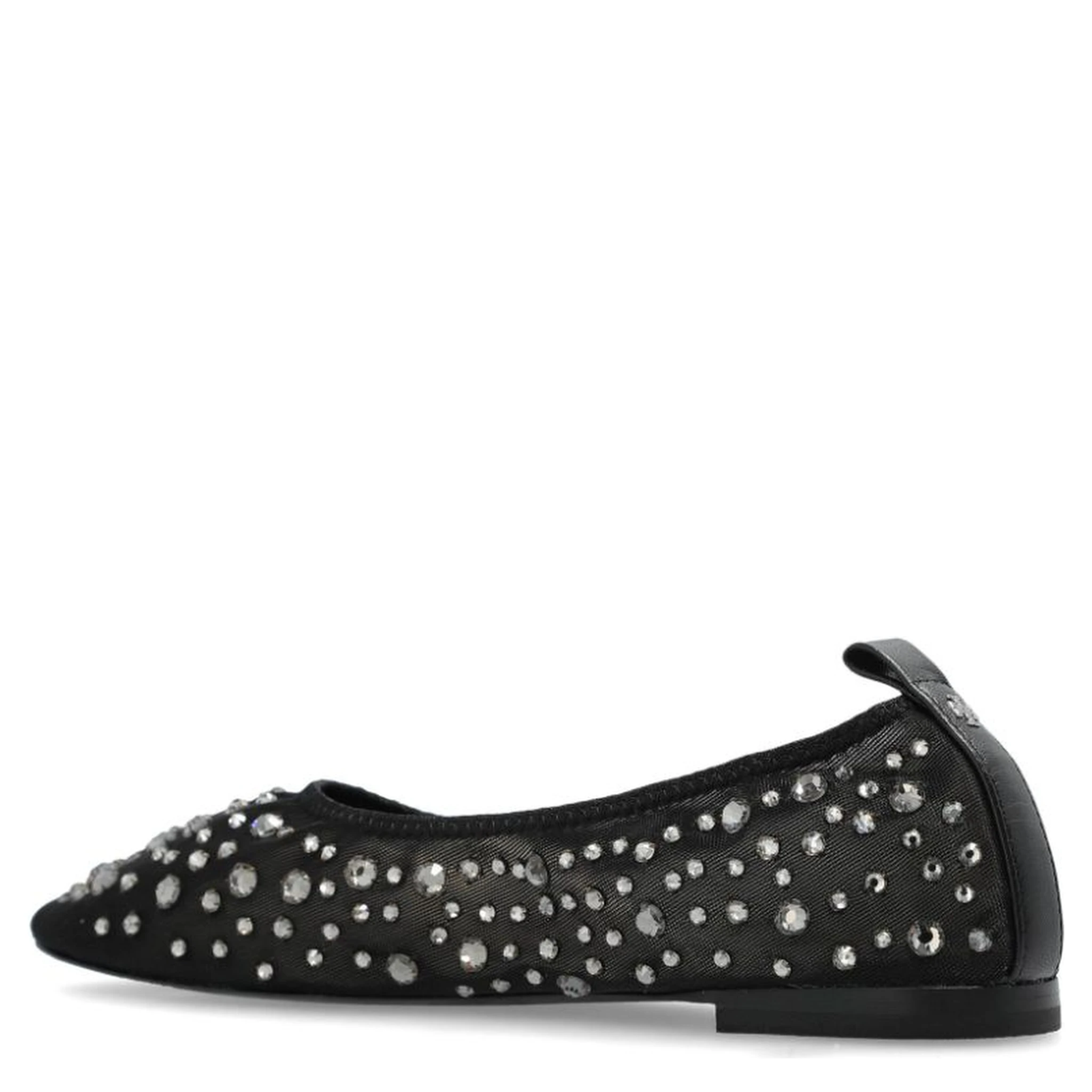 Black Ballet Flats With All-over Crystals Application In Tech Fabric Woman