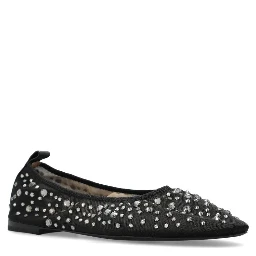 Black Ballet Flats With All-over Crystals Application In Tech Fabric Woman