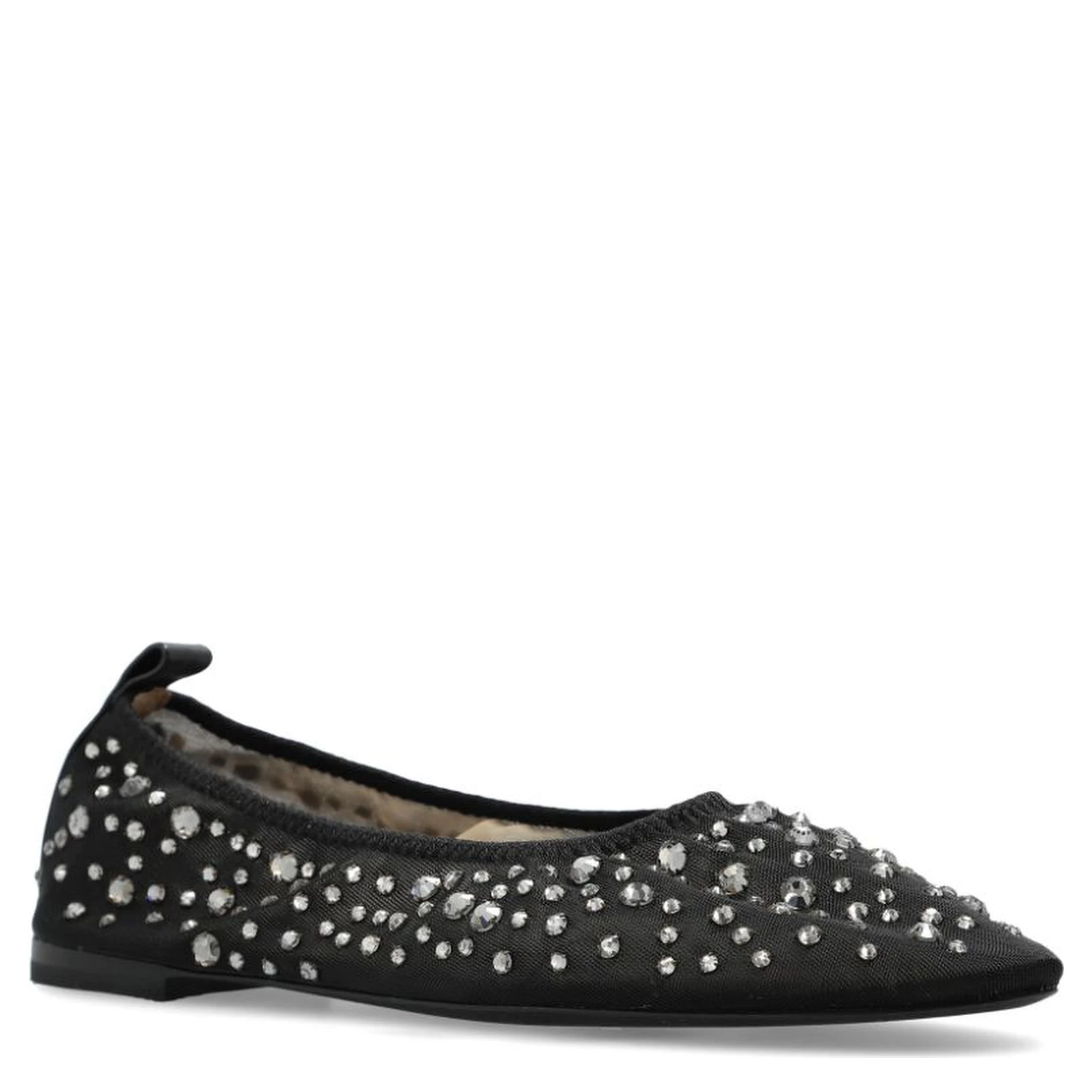 Black Ballet Flats With All-over Crystals Application In Tech Fabric Woman