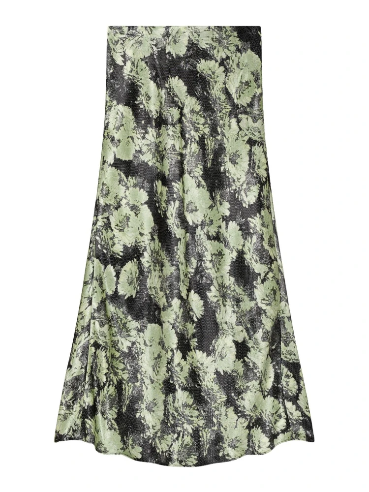 Printed Satin Skirt In Black