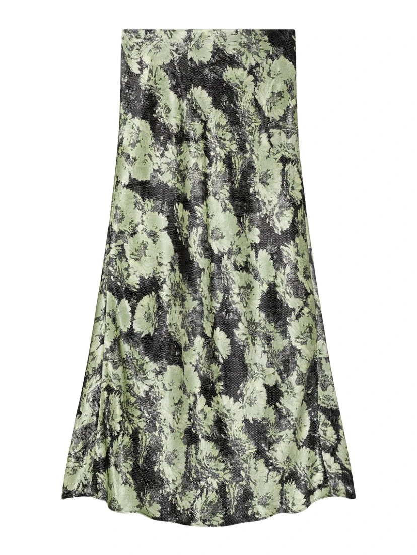 Printed Satin Skirt In Black