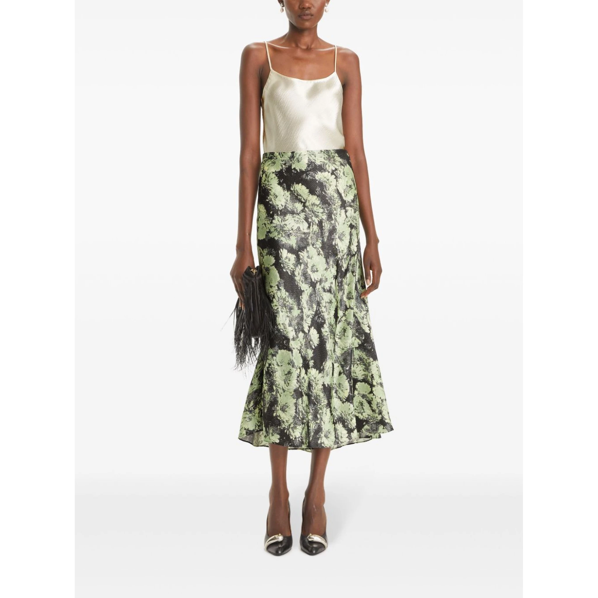 Printed Satin Skirt In Black