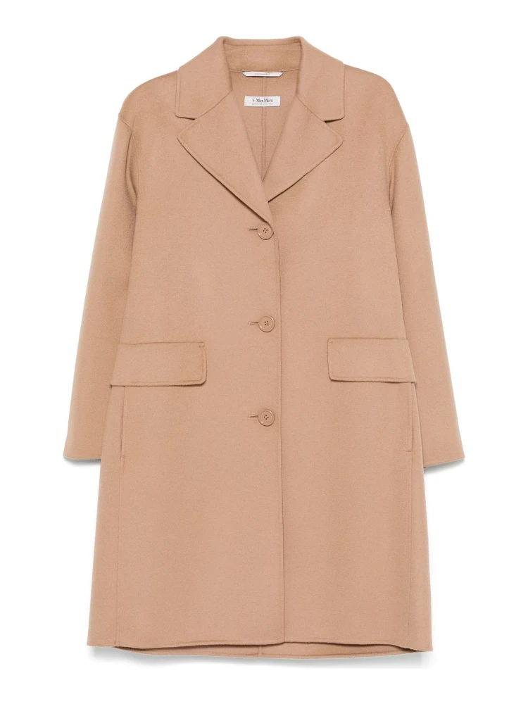 Wool Coat With Notched Lapels And Pockets In Camel