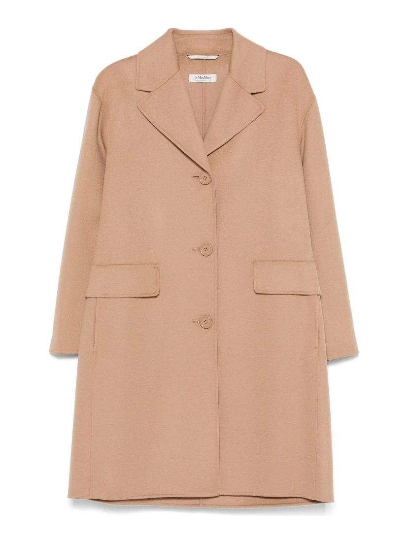 Wool Coat With Notched Lapels And Pockets In Camel