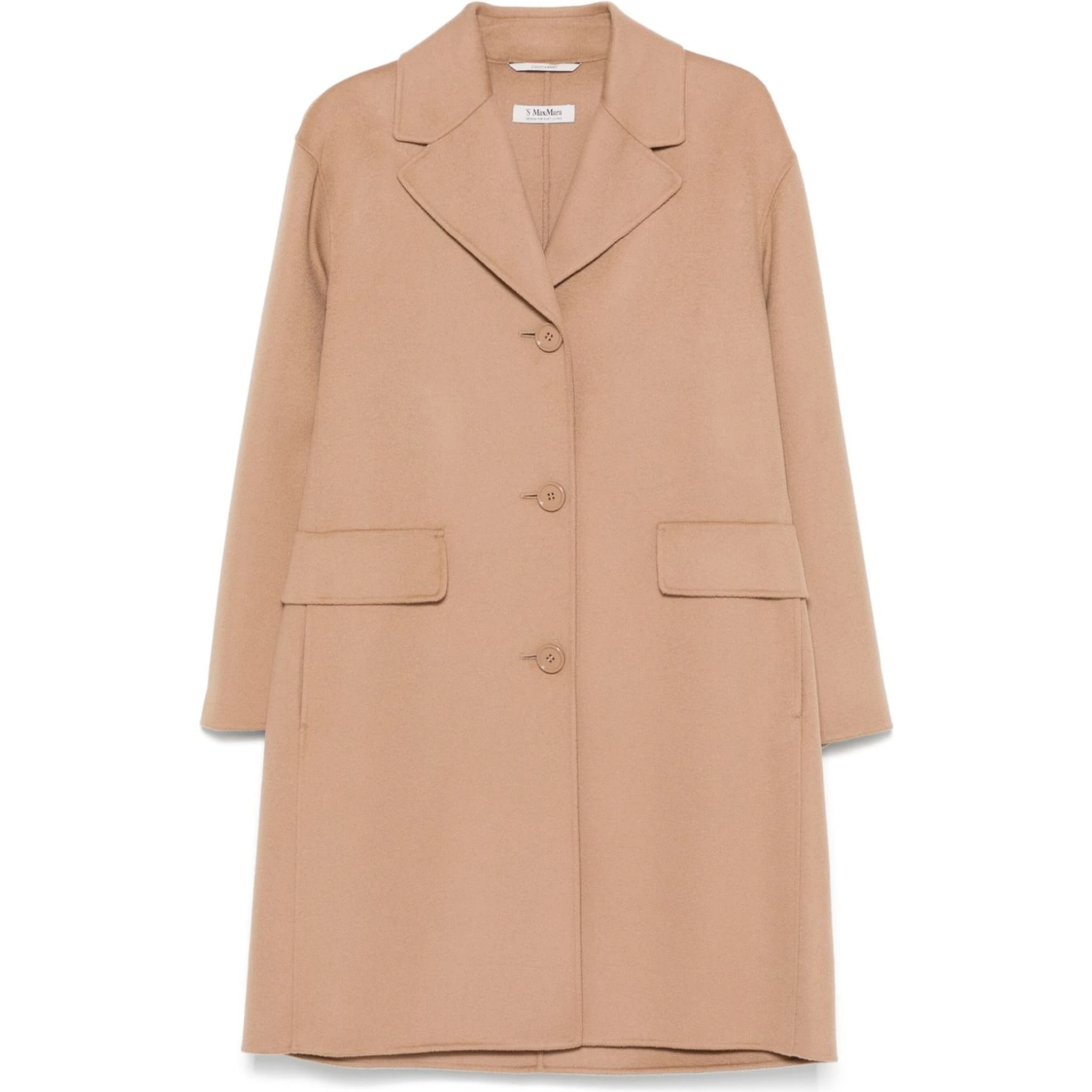 Wool Coat With Notched Lapels And Pockets In Camel