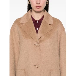 Wool Coat With Notched Lapels And Pockets In Camel