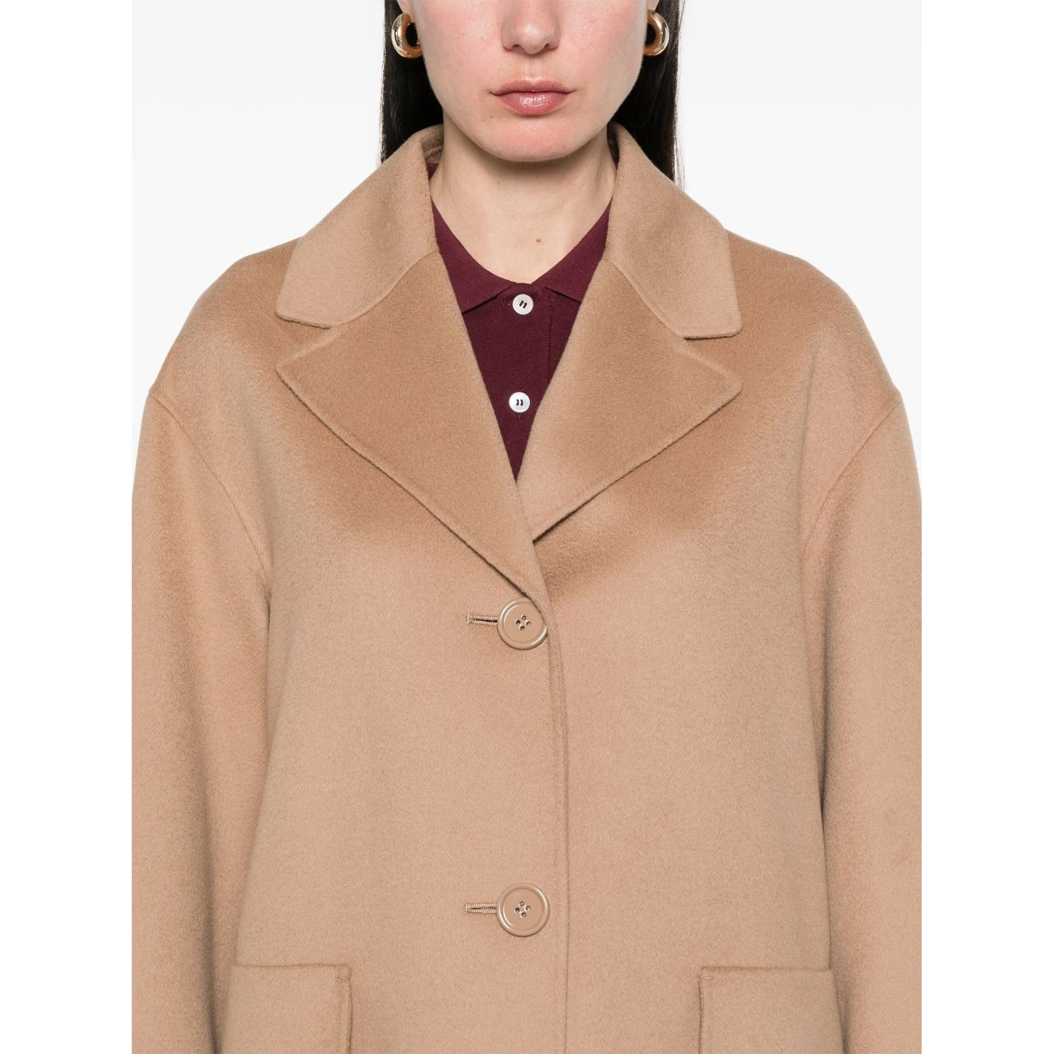 Wool Coat With Notched Lapels And Pockets In Camel