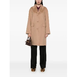 Wool Coat With Notched Lapels And Pockets In Camel
