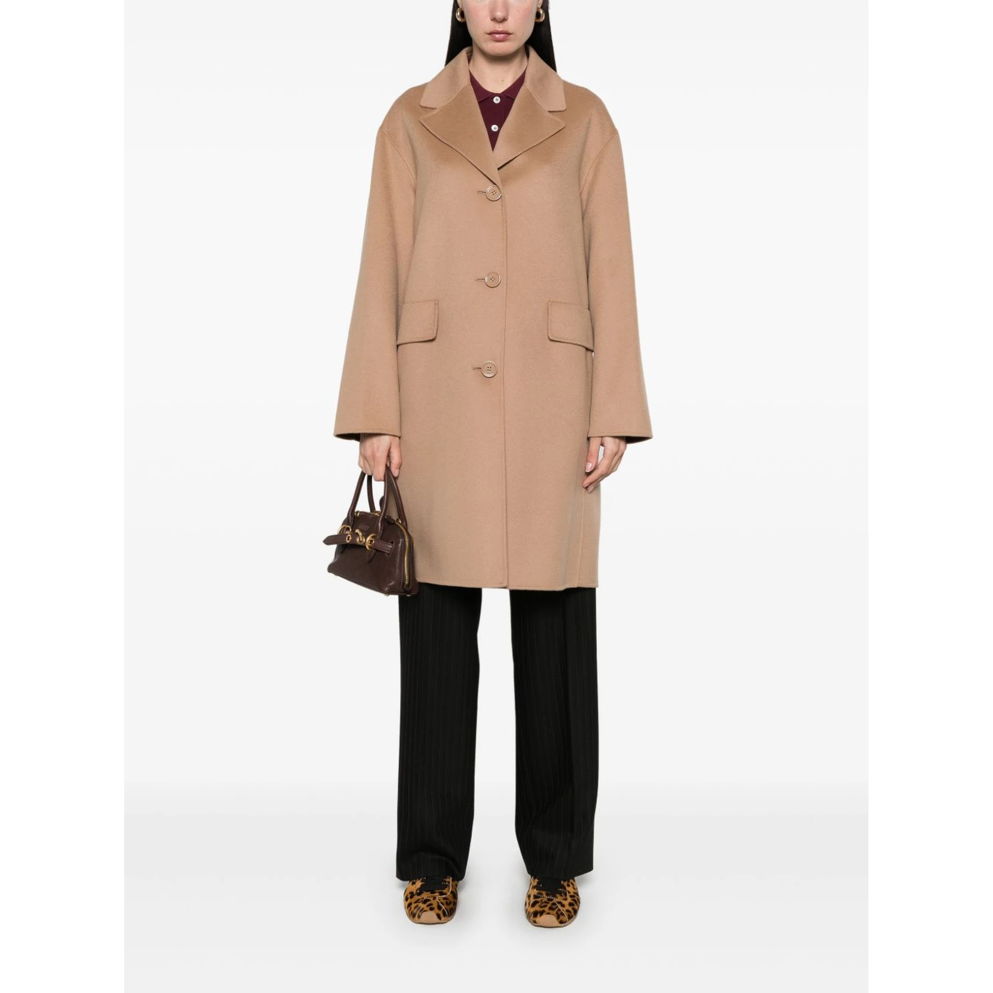 Wool Coat With Notched Lapels And Pockets In Camel