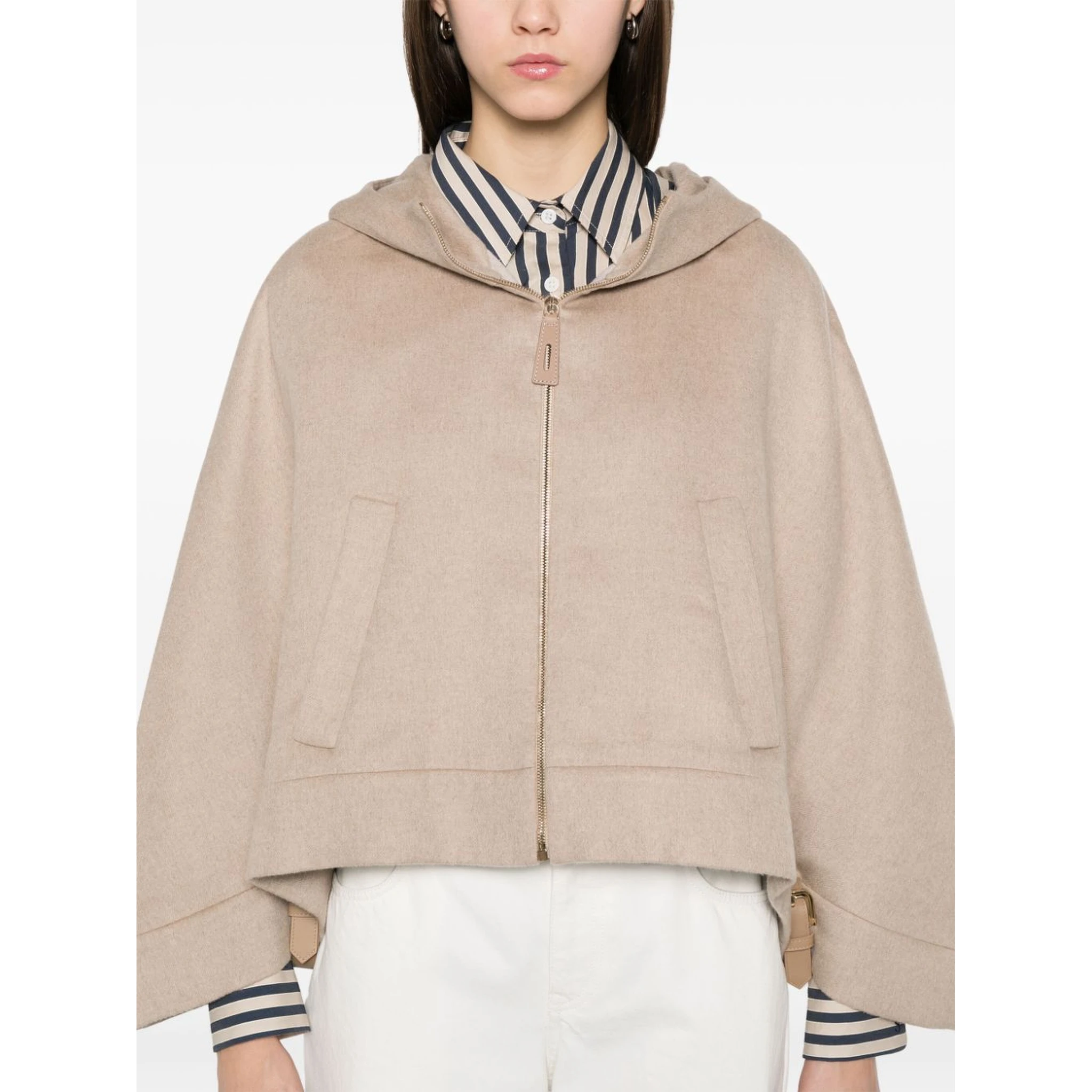 Virgin Wool-silk-cashmere Poncho In Beige