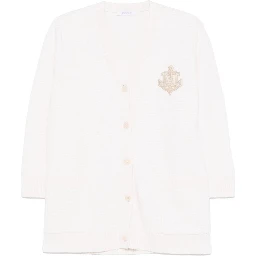 Ravello Cardigan with Deep V-Neck and Embroidered Emblem