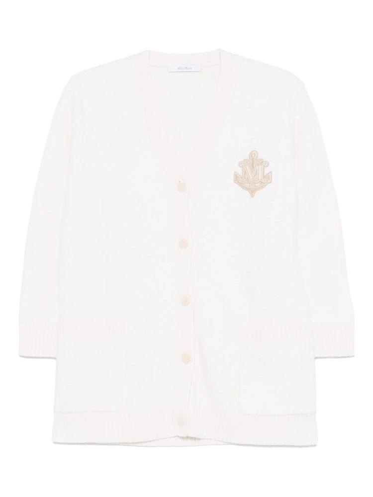 Ravello Cardigan with Deep V-Neck and Embroidered Emblem