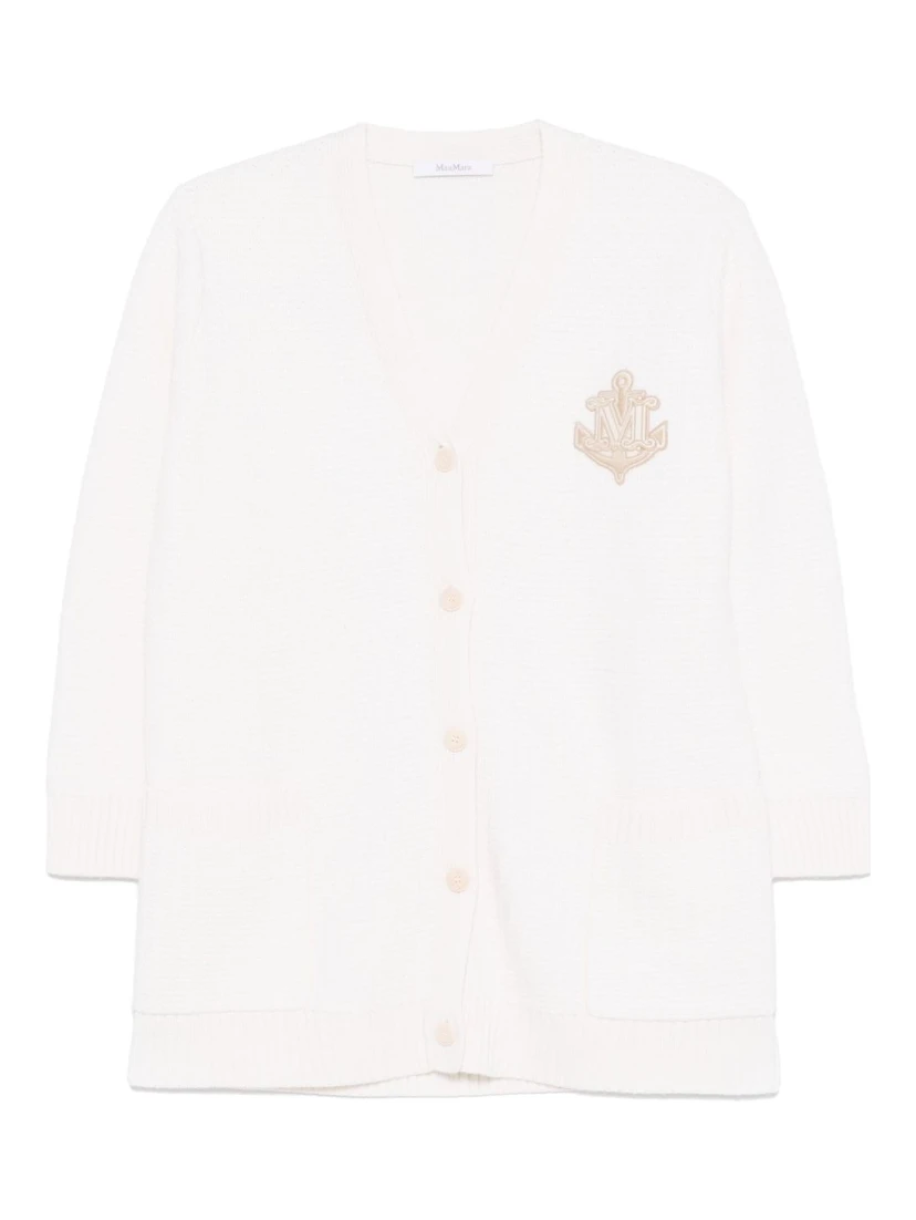 Ravello Cardigan with Deep V-Neck and Embroidered Emblem