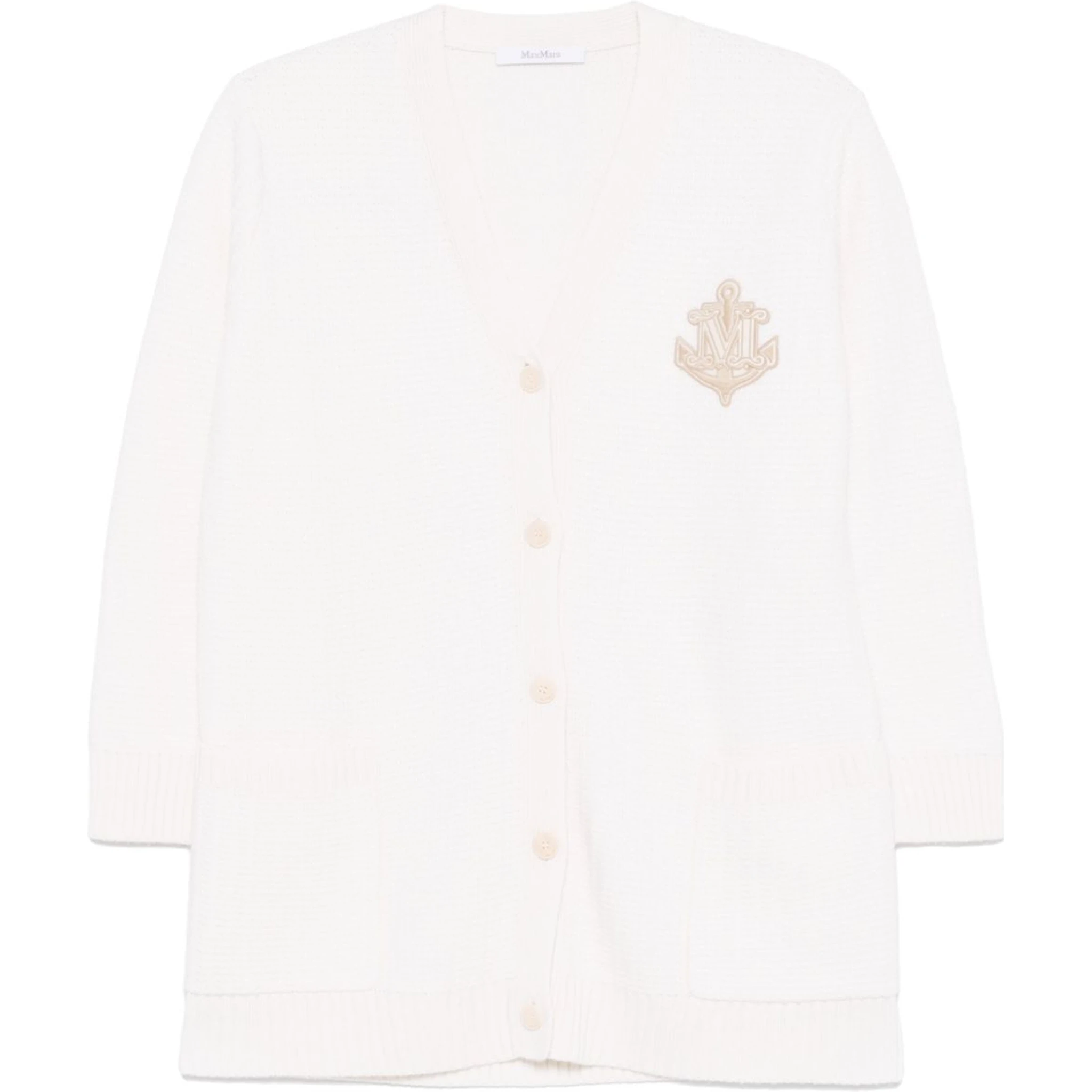 Ravello Cardigan with Deep V-Neck and Embroidered Emblem