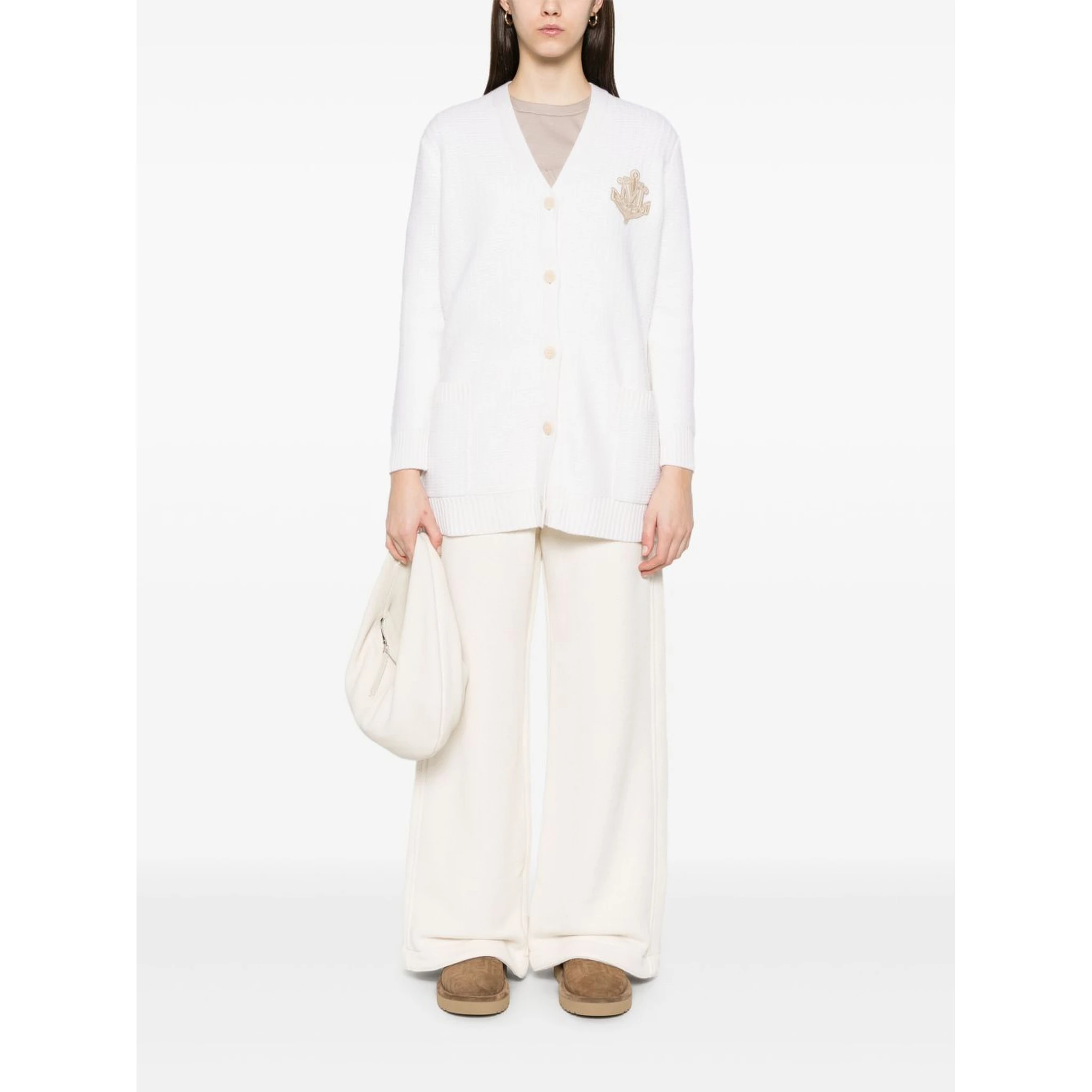 Ravello Cardigan with Deep V-Neck and Embroidered Emblem