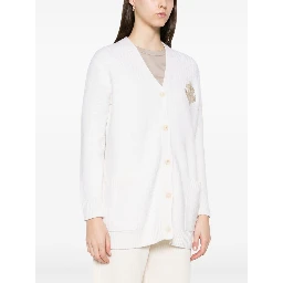Ravello Cardigan with Deep V-Neck and Embroidered Emblem
