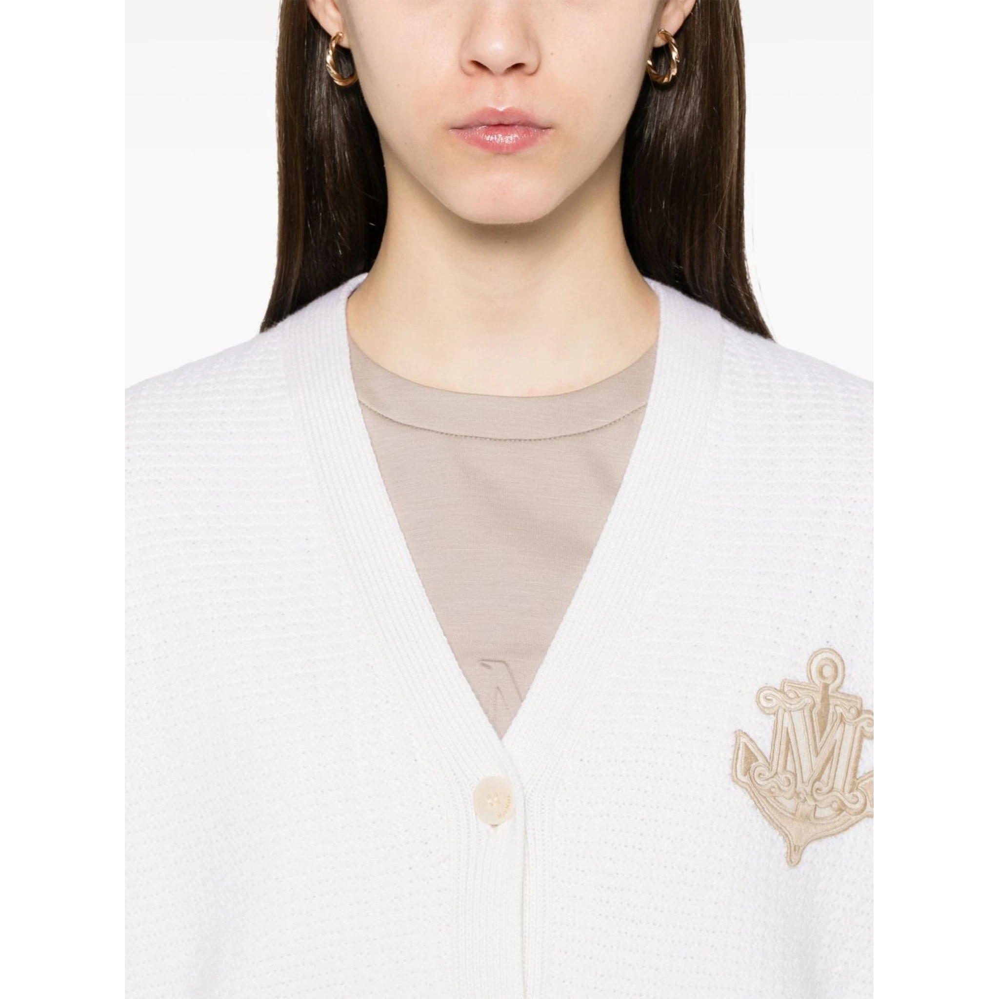 Ravello Cardigan with Deep V-Neck and Embroidered Emblem