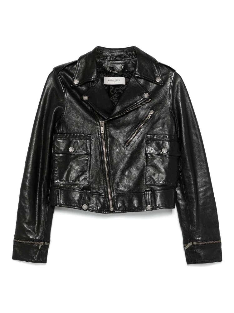 Black Leather Jacket With A Glossy Effect