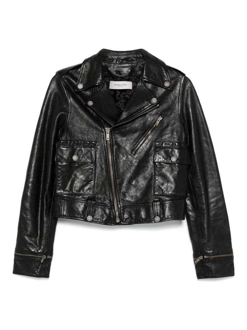 Black Leather Jacket With A Glossy Effect