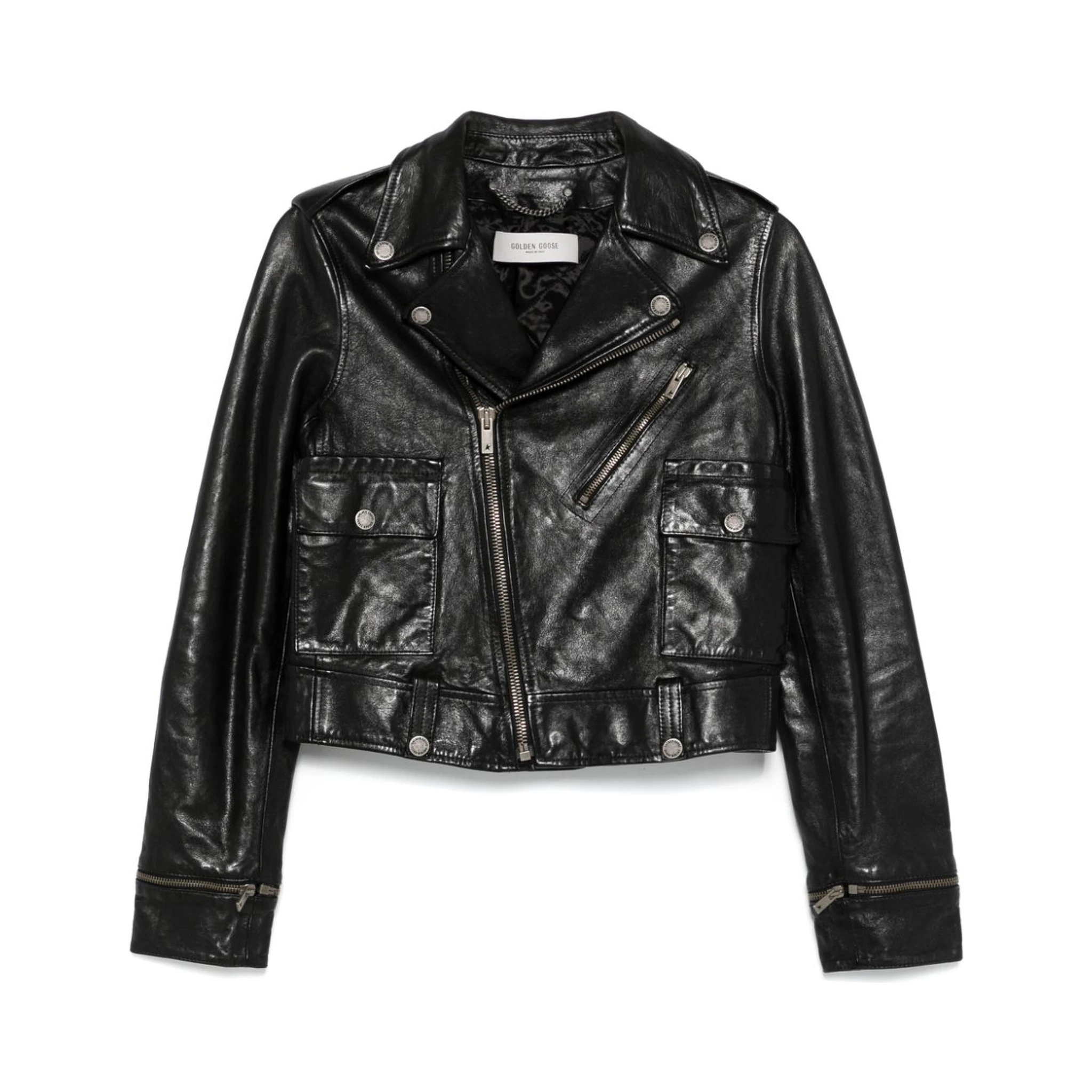 Black Leather Jacket With A Glossy Effect