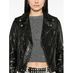 Black Leather Jacket With A Glossy Effect