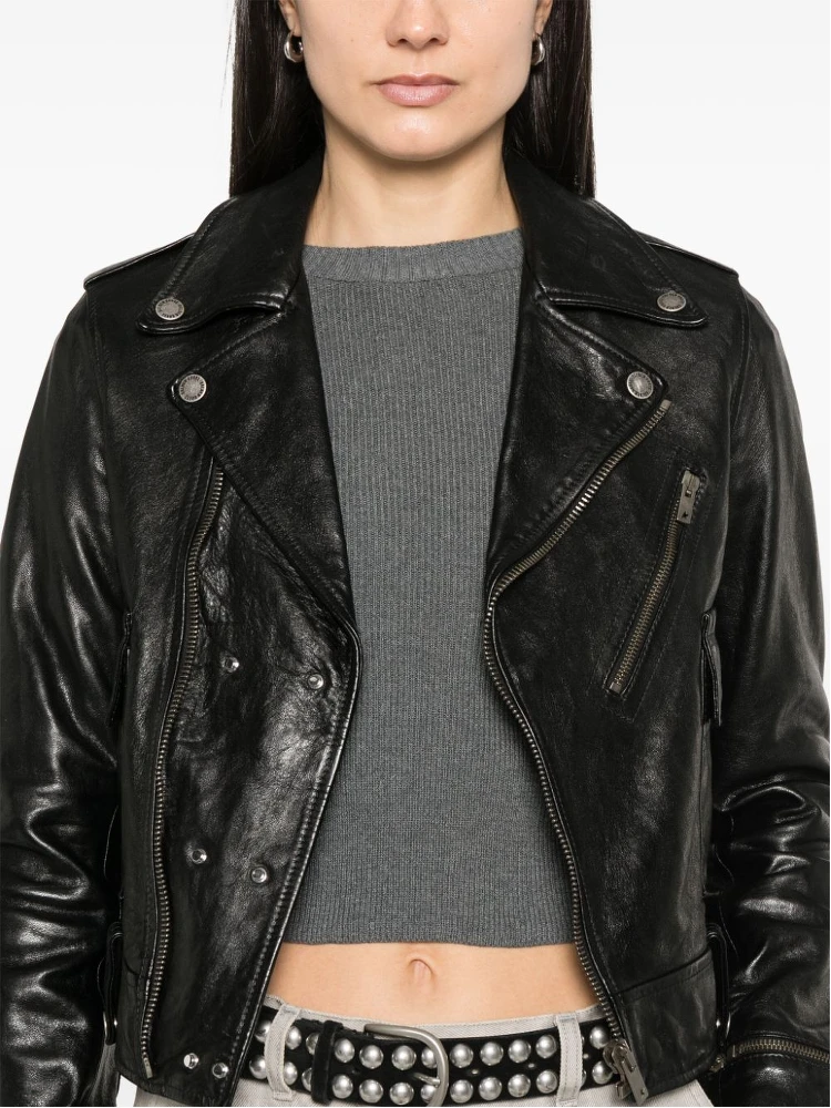 Black Leather Jacket With A Glossy Effect alternative