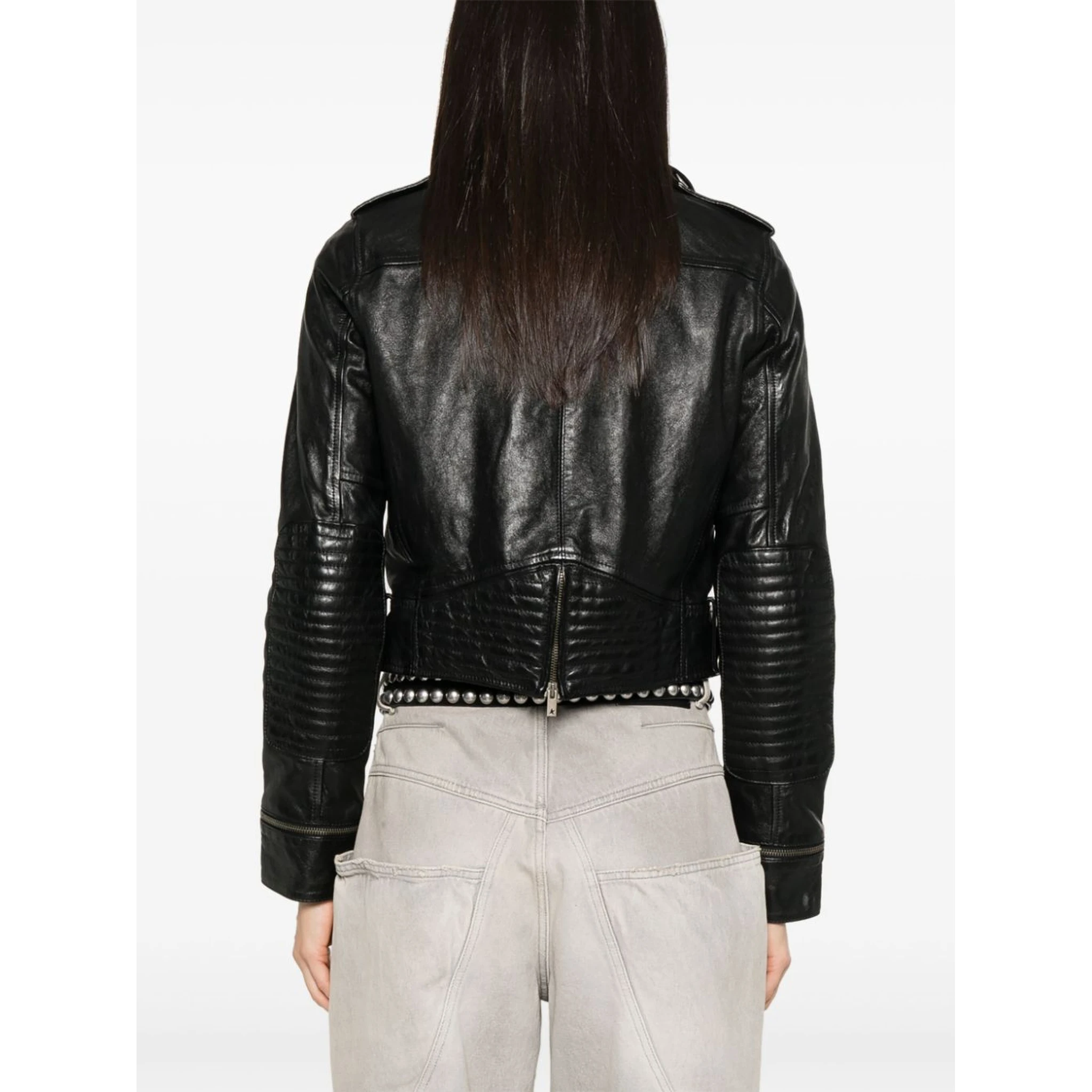 Black Leather Jacket With A Glossy Effect