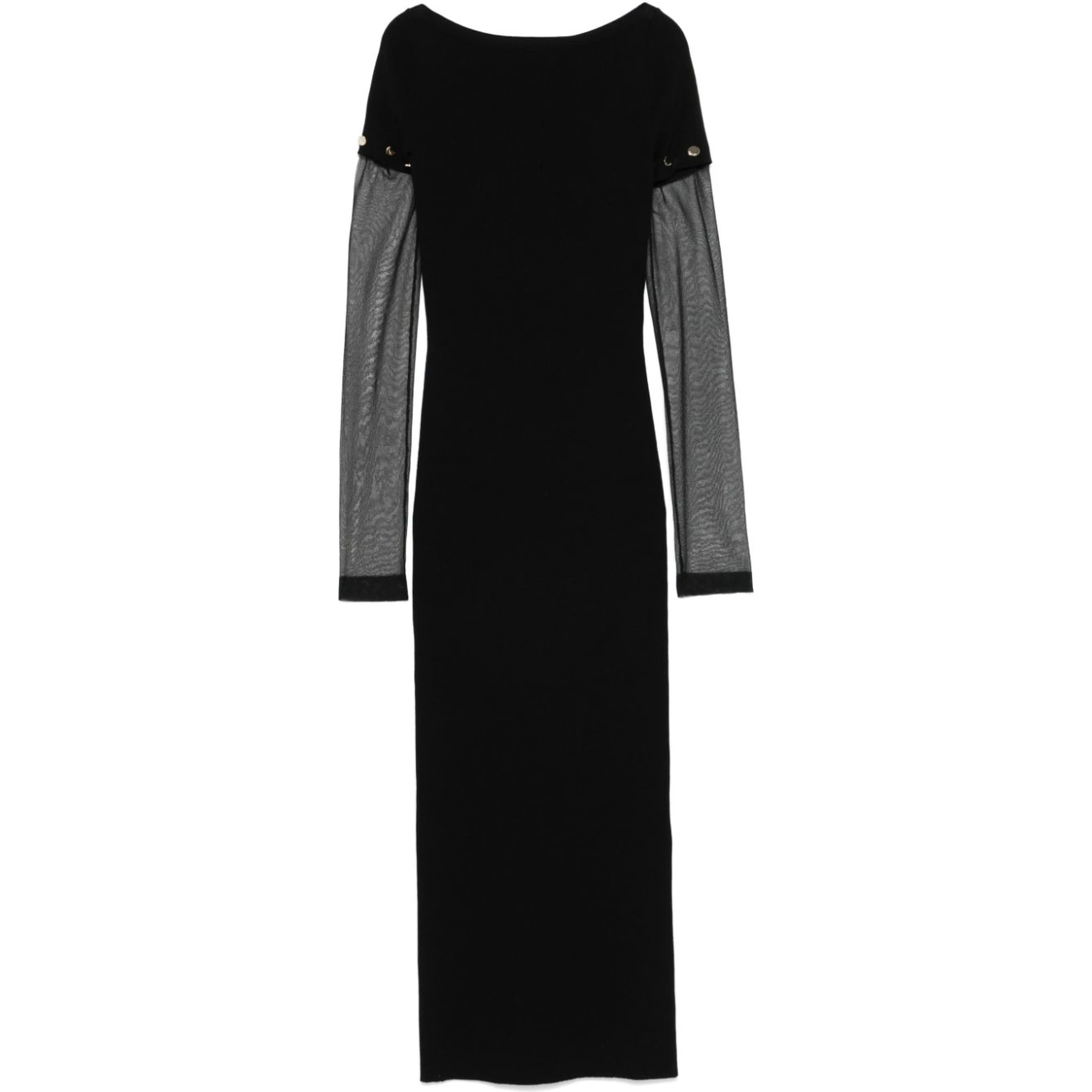 Sportmax Sleeve Button Detail Off-shoulder Ribbed Sheer Dress In Black