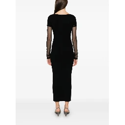 Sportmax Sleeve Button Detail Off-shoulder Ribbed Sheer Dress In Black