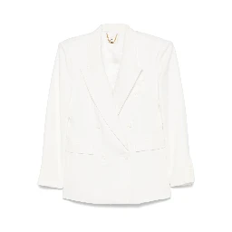 Linen Blend Double-breasted Jacket In White