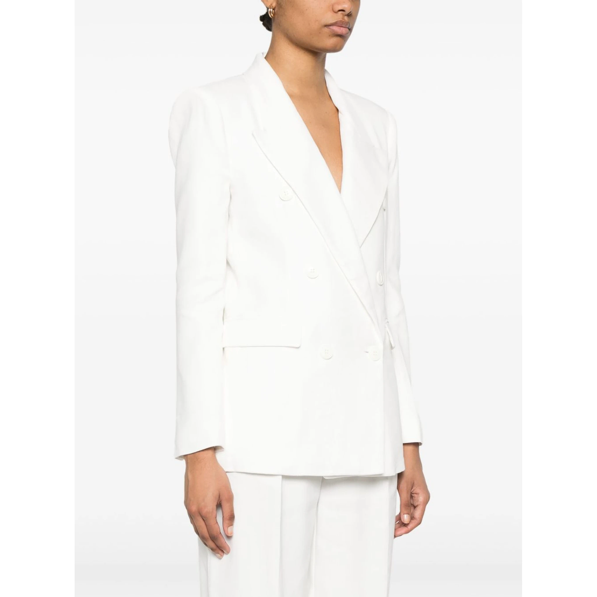 Linen Blend Double-breasted Jacket In White